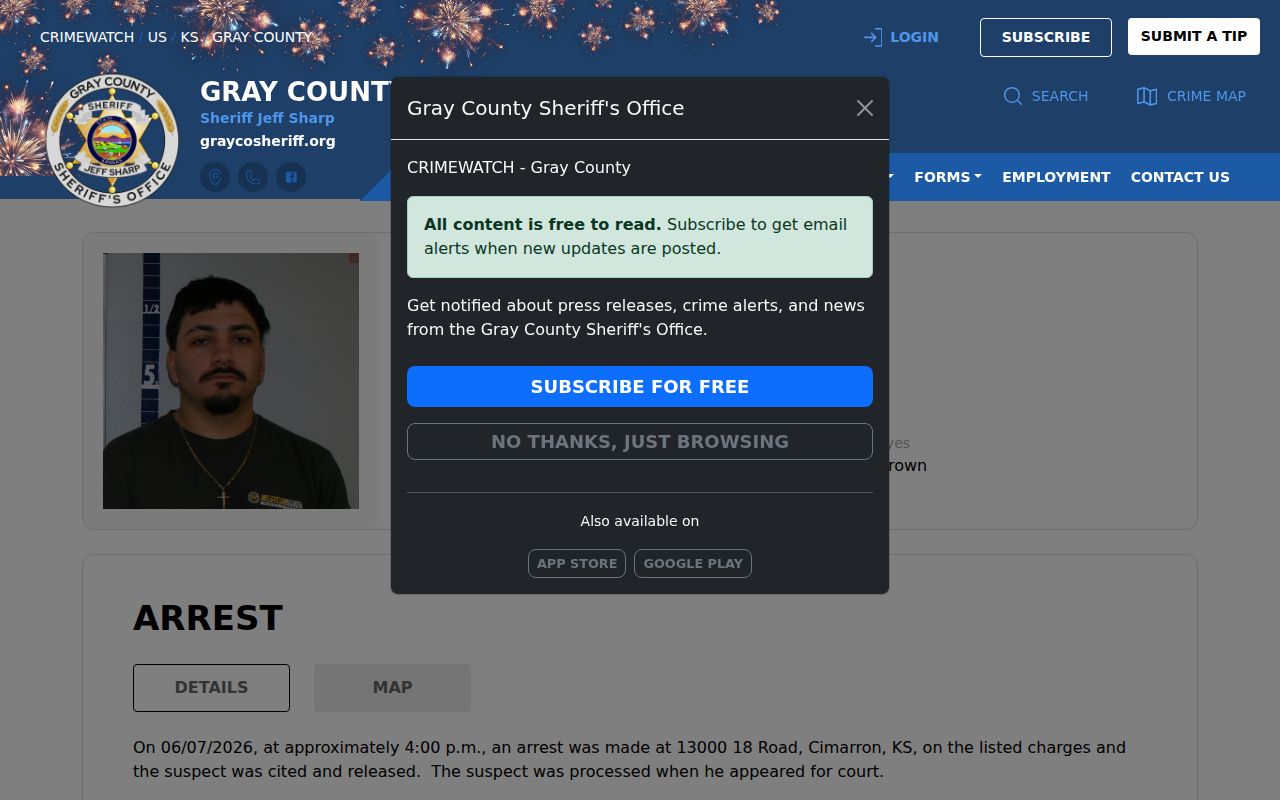 Gray County released arrest post photo labeled separately from a booking mugshot