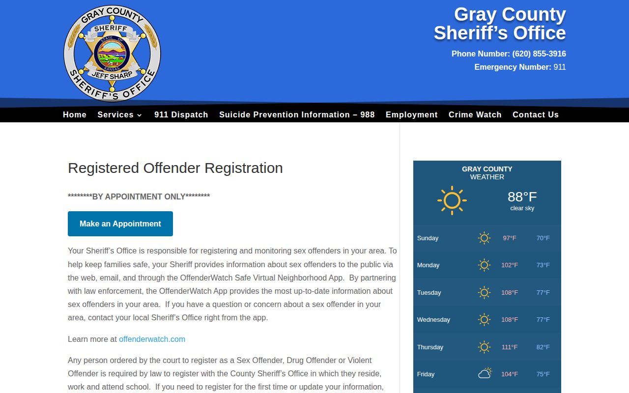 Gray County post-release registered offender information